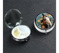 A Horse with Flowers Pill Case Portable Metal Pill Box 3 Compartment Pill Organizer Cute Travel Pill Container Vitamin Organizer for Purse Pocket Travel Gift