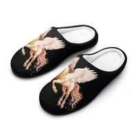 A Horse with Wings Mens Winter Warm Slippers Rubber Sole Comfortable Cotton House Shoes For Daily Wear 7-8（40-41）