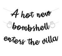 A Hot New Bombshell Enters The Villa Banner - Love Island Destination Bachelorette Party Decorations Black Glitter