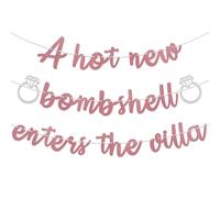 A Hot New Bombshell Enters The Villa Banner - Love Island Destination Bachelorette Party Decorations Rose Gold Glitter