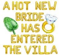A Hot New Bride Has Entered The Villa Banner Balloons Palm Tree Ring Mylar Balloon for Love Island Themed Bachelorette Party Decorations