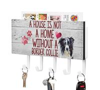 A House is Not A Home Without A Border Collie Key Holder Wall Mount Key Shelf Pet Rules Self Adhesive Key Organizer Rustic Letter Holder Decoration for Entryway Hallway Kitchen Office 7x4 inch