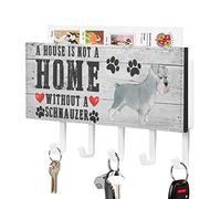 A House is Not A Home Without A Dog Schnauzer Key Holder Wall Mount Key Hooks Holder Pet Rules Self Adhesive Key Organizer Rack Rustic Letter Holder Decoration for Home Office Entryway 7x4 inch