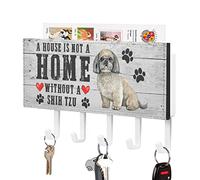 A House is Not A Home Without A Dog Shih Tzu Key Holder Wall Mount Key Rack Pet Rules Self Adhesive Key Organizer Rack Rustic Mail Sorter Organizer Decoration for Entryway Hallway Office 7x4 inch