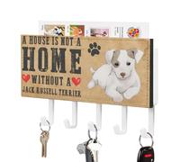A House is Not A Home Without A Jack Russell Terrier Key Holder Dog Saying Wall Mount Key Hanger Self Adhesive Key Hanging Rack Rustic Mail Holder Decorative for Home Office Entryway 7x4 Inch