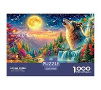 A Howling Wolf Under A Full Moon by A Waterfall 1000 Piece Jigsaw Puzzle Enchanted Spirit Wolf - Classic Jigsaw Puzzles for Kids & Adults 70x50cm/1000pcs