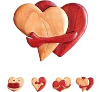A Hug from My Heart for You Handmade Wood Carvings,A Hug from My Heart to Yours,Wooden a Hug from My Heart,Loving Hearts Wood Intarsia Pinback Button,Creative Wooden Pendant for Him and Her (Type B)