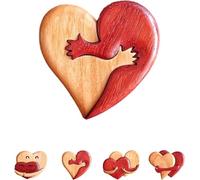 A Hug from My Heart for You Handmade Wood Carvings,A Hug from My Heart to Yours,Wooden a Hug from My Heart,Loving Hearts Wood Intarsia Pinback Button,Creative Wooden Pendant for Him and Her (Type D)