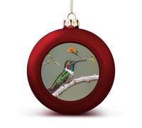 A Hummingbird Christmas Tree Ornaments 1.6 Inch Shatterproof Pc Plastic Balls with Lanyard Baubles Hanging Christmas Ball Ornaments for Xmas Tree Holiday Party Wedding Home Decorations-red