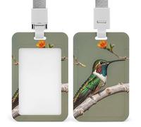 A Hummingbird Id Badge Holder with Lanyard, Clear Vertical Card Protector Waterproof, Breakaway Safety Neck Strap, Heavy Duty Name Tag Holder for Nurse Teacher Officer Staff Women Men