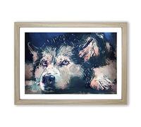 A Husky Dog in Abstract Framed Print | A2 Oak Framed Wall Art | Ready to Hang | Abstract Animal Picture | Living Room Bedroom Lounge Office