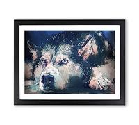 A Husky Dog In Abstract Modern Art Framed Print | A3 Black Framed Wall Art | Ready to Hang | Abstract Animal Picture | Living Room Bedroom Lounge Office