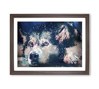 A Husky Dog In Abstract Modern Art Framed Print | A3 Walnut Framed Wall Art | Ready to Hang | Abstract Animal Picture | Living Room Bedroom Lounge Office