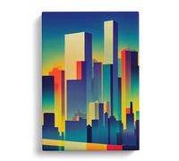 A Hypnotic City Skyline Abstract Blue, Green, Peach Canvas Print | Gallery Wrapped 30mm Frame Wall Art | 30x20 inches | Ready to Hang | Abstract Cityscape Picture | Living Room Bedroom Lounge Office