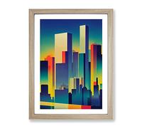 A Hypnotic City Skyline Abstract Framed Wall Art Print A2 Oak