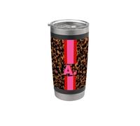 A Initial - Hot Pink and Red Stripe on Tortoiseshell Stainless Steel Insulated Tumbler