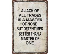 A Jack of All Trades Is A Master of None Poster Inspirational Gift For Home Office Vintage Poster Rustic Metal Plaque Wall Art Decor 5.5x8inch