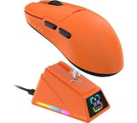 A.JAZZ AJ159APEX 8Khz Wireless Gaming Mouse Ultralight 56g with Magnetic Screen Charging Dock 42000DPI PAW3950 Sensor Tri Mode BT/2.4Ghz/Type-c Wired Programmable for Esport FPS PC Mac Gamer(Orange)