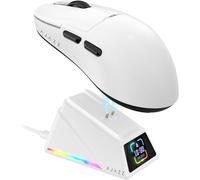 A.JAZZ AJ159APEX 8Khz Wireless Gaming Mouse Ultralight 56g with Magnetic Screen Charging Dock 42000DPI PAW3950 Sensor Tri Mode BT/2.4Ghz/Type-c Wired Programmable for Esport FPS PC Mac Gamer(White)