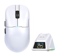 A.JAZZ AJ159PMCPRO Wireless Gaming Mouse with RGB Charging Dock, 57g SUPERLIGHT, Tri-mode BT/2.4G/ USB Wired Computer Mice, PixArt PAW3311 Optical Sensor 24000 DPI for PC/Mac/Win11/PS - White