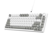 A.JAZZ AK820 Wired Mechanical Keyboard,Full-key Hot-Swappable Gasket Gaming keyboard White Light 75% Layout,82 Keys with CNC Volume Knob,Poron Foam,PBT Keycap AS Red Switch,Poron Foam-Grey White
