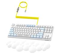A.JAZZ AK873 Wired 87 Key TKL Mechanical Gaming Keyboard with Rainbow Backlit Hot-swap Tactile Blue Switch NKRO Gasket Ergonomic Cloud Wrist Rest Custom Coiled Aviator Cable for PC/Mac (Blue White)