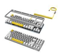 A.JAZZ AK873 Wired 87 Key TKL Retro Color Mechanical Gaming Keyboard with Rainbow Backlit Hot-swap Linear Red Switch NKRO Gasket Custom Coiled Aviator C to A Cable for Win/PC/Mac Gamer(Gray Yellow)