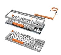 A.JAZZ AK873 Wired 87Key TKL Mechanical Gaming Keyboard with Rainbow Backlit Hot-swap Tactile Blue Switch NKRO Gasket Custom Coiled Aviator C to A Cable for Win/Mac/PC/Laptop Gamer(Gray White Orange)