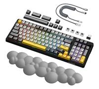 A.JAZZ AK992 GASKET Hotswap Mechanical Keyboard&Ergonomic Cloud Wrist Rest&Coiled USB C Cable,RGB,4000mAh 2.4Ghz/BT5.0/USB-C,99 Keys Grey Custom Gaming Keyboard with Volume Knob(Brown Switch)