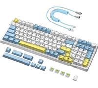 A.JAZZ AK992 Wireless Hotswap Gaming Keyboard,Tri-Mode 2.4G/BT5.0/Wired,Custom USB C Coiled Cable,Programmable RGB,GASKET Mount,PBT Keycaps,Volume Knob,4000mAh Battery for PC/Mac/Win/PS4(Blue Switch)
