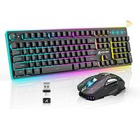 A.jAZZ Wireless Gaming Keyboard and Mouse Combo,Full Size 12 RGB Chroma Backlit Keyboard,Rechargeable 4200mAh Mechanical Feel USB/Type-C Dual Receiver Silent Mice,for PC,Mac,Laptop,PS4,PS5,Xbox,Black