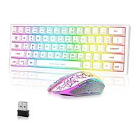 A.JAZZ Wireless Gaming Keyboard and Mouse Combo with 61 Key TKL Rainbow LED Backlight Rechargeable 4000mAh Battery Mechanical Feel Anti-ghosting Ergonomic Waterproof RGB Mute Mice for Win/Mac (White)