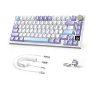 A.JAZZ X ATTACKSHARK X820Ultra Wireless Mechanical Keyboard with C01Ultra Cable,2.4G/BT/USB-C Wired,75% Layout 80-Key with TFT Color Display&CNC Knob,RGB Backlight Hot-Swap,4000mAh-White（Shark Switch）