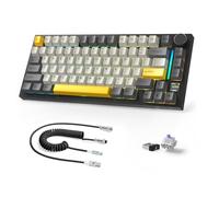 A.JAZZ X ATTACKSHARK X820Ultra Wireless Mechanical Keyboard with C01Ultra Cable,2.4G/BT/USB-C Wired,75% Layout 80-Key with TFT Color Display&CNC Knob,RGB Backlit Hot-Swap,4000mAh-Black（Purple Switch）