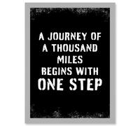 A Journey Of A Thousand Miles Begins With One Step Inspirational Positive Motivational Gym Workout Living Room Typography Artwork Framed Wall Art Prin Artery8 Light Grey One Size
