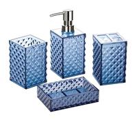 A+KCEYON Blue Bathroom Accessories Set 4 Pcs Navy Blue Bathroom Accessories Toothbrush Holder Soap Dispenser Set Contain Soap Dish Tumbler Diamond Pattern Bathroom Countertop Vanity Décor Set Plastic