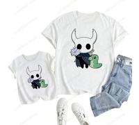 (A, Kid S-6) Children Cartoon Cute Print T-shirt Girls/Boys Funny Baby Clothes Kids Summer Short Sleeve White Hollow Knight Tshirt