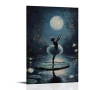 A Kitten Ballerina Performing on A Lily Pad Stage Under Moonlight Wall Art Mural Modern Decoration Hanging Art Poster 20x30inch(50x75cm)