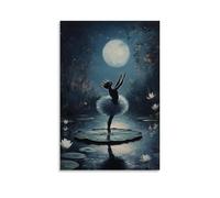 A Kitten Ballerina Performing on A Lily Pad Stage Under Moonlight Wall Art Mural Modern Decoration Hanging Art Poster 16x24inch(40x60cm)