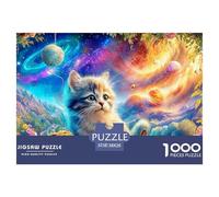 A Kitten Rests with Yarn in A Basket Under A Starry Sky 1000-Piece Jigsaw Puzzle Dreamy Cute Cat - Family Puzzle Game for All Ages 38x26cm/1000pcs