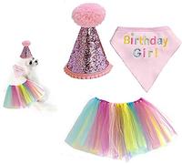 A&L DogBaby 3 Pack Dog Tutus Skirt for Small Dogs - Pink Dog Birthday & Bandana Hat