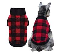 A&L Red Christmas Dog Sweater, British Plaid Knitted Xmas Turtleneck Buffalo Pet Sweater for Small Dogs, Small (S) 12" Back Length