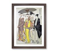 A Lady & Maids By Torii Kiyonaga Asian Japanese Framed Print | A4 Walnut Framed Wall Art | Ready to Hang | Asian Nature Picture | Living Room Bedroom Lounge Office