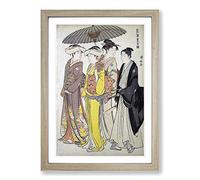 A Lady & Maids by Torii Kiyonaga Framed Print | A2 Oak Framed Wall Art | Ready to Hang | Modern Nature Picture | Living Room Bedroom Lounge Office