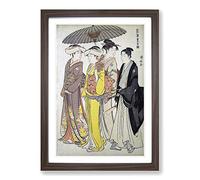 A Lady & Maids by Torii Kiyonaga Framed Print | A2 Walnut Framed Wall Art | Ready to Hang | Modern Nature Picture | Living Room Bedroom Lounge Office