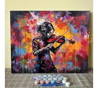 A Lady Playing The Violin Paint by Numbers Kits for Adults Colored Abstract Background DIY Canvas Oil Painting Acrylic Pigment Kits Graffiti Style Home Wall Art Decor Gift Artwork 16x20In (DIY Frame)