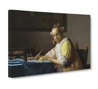 A Lady Writing A Letter By Johannes Vermeer Classic Painting Canvas Wall Art Print Ready to Hang, Framed Picture for Living Room Bedroom Home Office Décor, 24x16 Inch (60x40 cm)