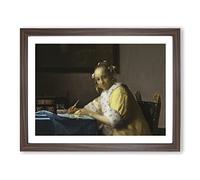 A Lady Writing A Letter By Johannes Vermeer Classic Painting Framed Print | A3 Walnut Framed Wall Art | Ready to Hang | Classic Historical Picture | Living Room Bedroom Lounge Office