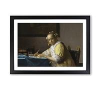 A Lady Writing A Letter by Johannes Vermeer Framed Print | A2 Black Framed Wall Art | Ready to Hang | Modern Historical Picture | Living Room Bedroom Lounge Office