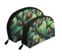 A Ladybug Full of Life On A Leaf Printed Makeup Bags 2-Piece Portable Shell Travel Toiletry Bag